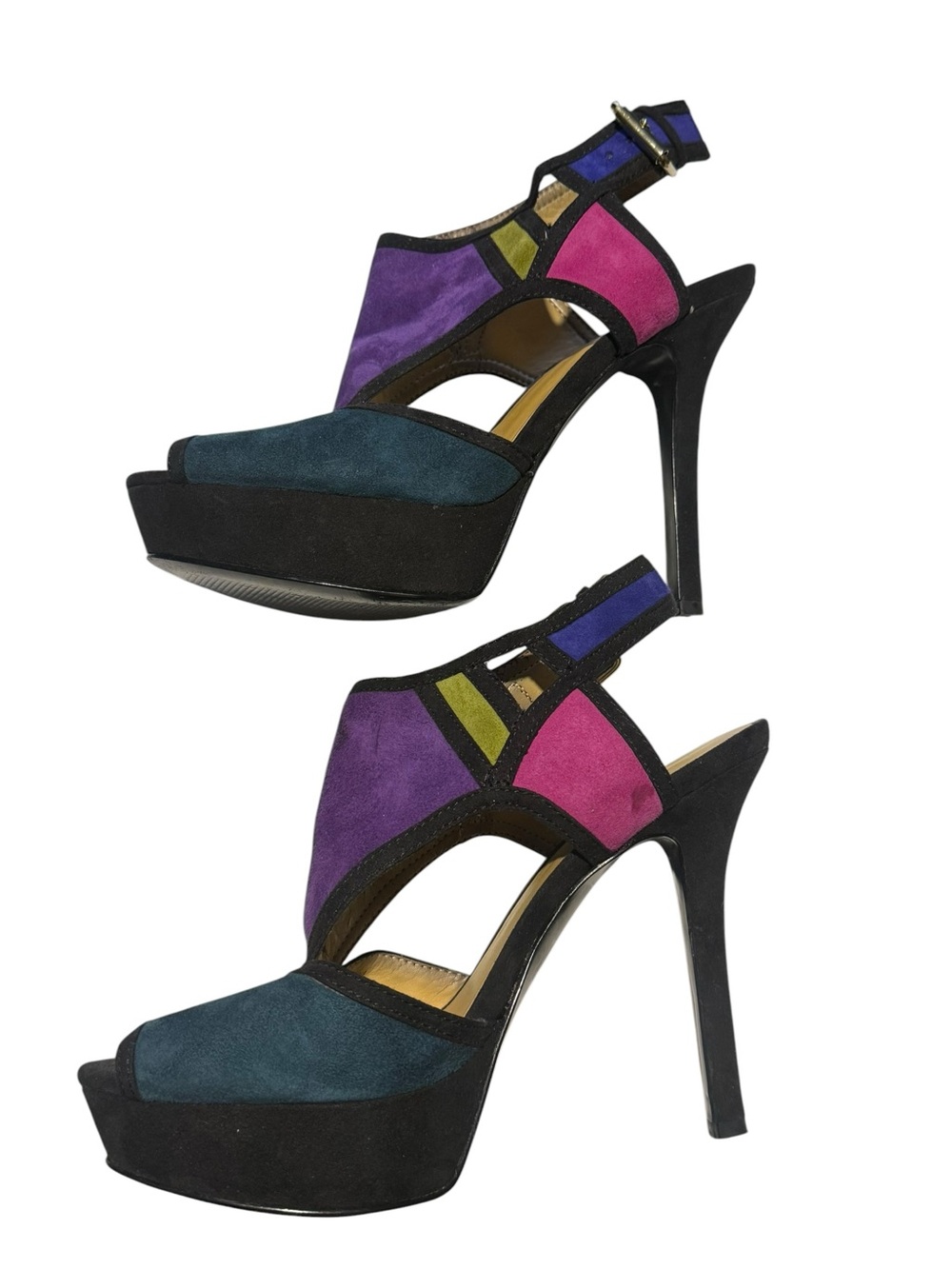 Nine West Heels Women's 7 Colorblock Black Purple Green
